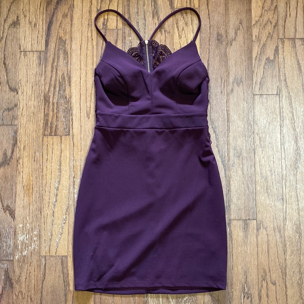 Small City Triangles Wine lace back detail Dress